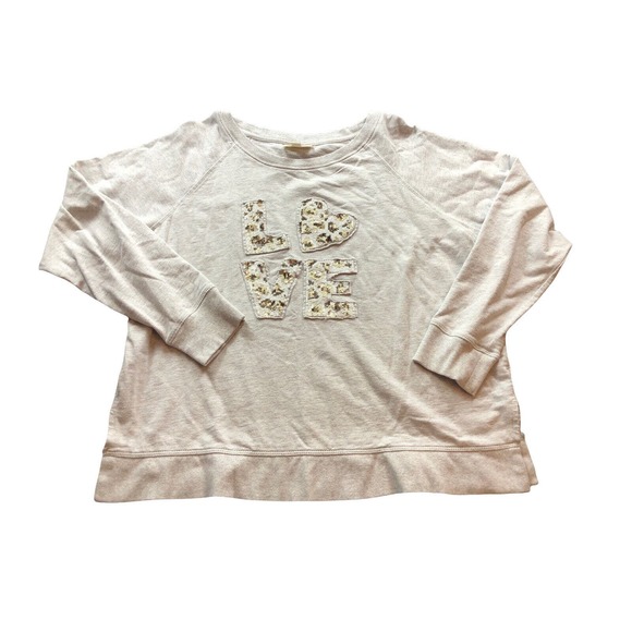 Style and Co. Women Large Grey Animal Sequin Love Hearts Sweater Pullover White - Picture 1 of 7